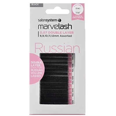 Image of Salon System Marvelash Russian 0.07 Double Layer, Assorted Black C+D Curl Lashes