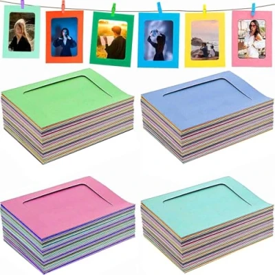 Image of 40PACK DIY Kraft Paper Cardboard Photo Frame with Wooden Clips and String Set,White/Black, 10x15 Fits 4&quot;x6&quot; Pictures (Colorful 40pcs)