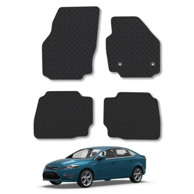 Image of 5mm Rubber Car Mats Compatible With Ford Mondeo (2011 2014) Tailored Fit Floor Set Accessory Custom Anti Slip Backing Heavy Duty Waterproof Easy Clean Durable All Weather Full Coverage