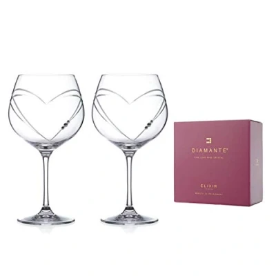 Image of DIAMANTE Heart Gin Copa Glass Pair Crystal Glasses ‘Hearts’ Collection Balloon Set of 2