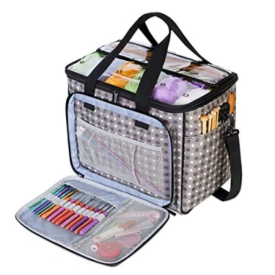 Image of Teamoy Wool Storage Case Suitable for Carrying Knitting/Crochet and Pockets Accessories (Not Supplied), Grau Punkt, Klein