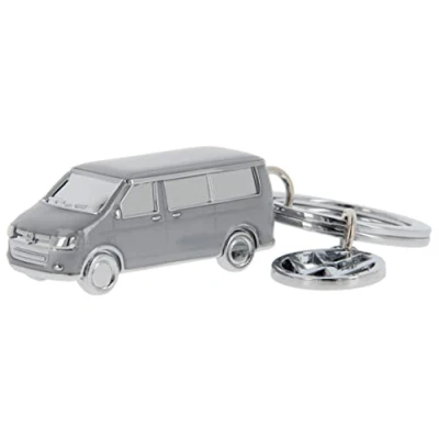 Image of BRISA VW Collection Volkswagen 3D Metal Keyring Keychain Accessory in T5/T6 Bus Campervan Design (Classic Bus/Gray)