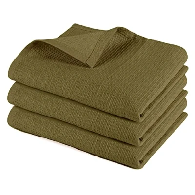Image of Pagnanno.Hotel Quality Kitchen tea Towels &amp; Waffle Weave towelProfessional Cotton 45x70cmAbsorbent Fast Drying Dish Towels,Kitchen and Bar (Pack of 3 (45x70cm), Khakhi)
