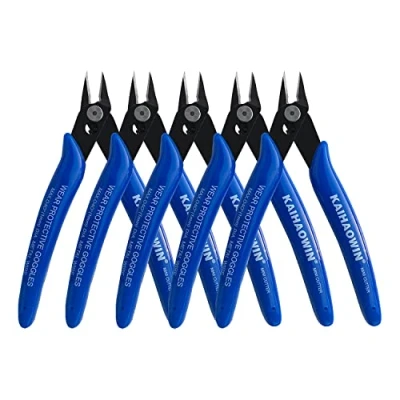Image of KAIHAOWIN Micro Wire Cutters with Spring, 5 Pack, inch 170 Bulk Pack Precision Mini Flush Cutters, Nippers, Shear Cutters,Wire Snips, Small Side for Electronics Crafts Jewelry,Blue