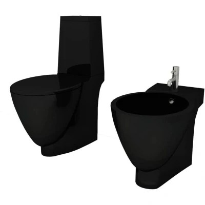 Image of vidaXL Black Ceramic Toilet &amp; Bidet Set