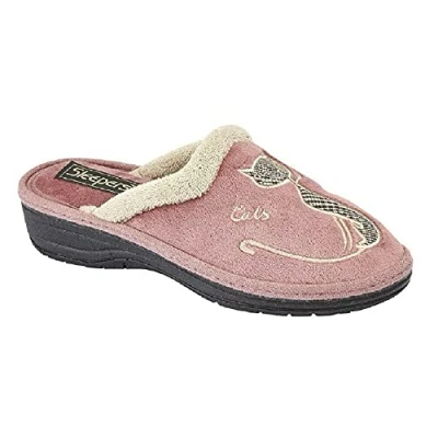 Image of Sleepers WOMENS MULE SLIPPERS CAT MOTIF OUTDOOR SOLE SIZE 3 8 PINK (6)