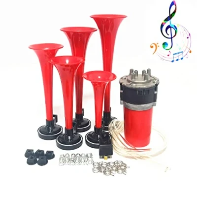 Image of YIYIDA Car horn Music 12V Ship Five tube Trumpet Dixie 160db Auto red Truck Waterproof multi frequency sound Speaker with Air Pump for lorry moto boat SUV etc