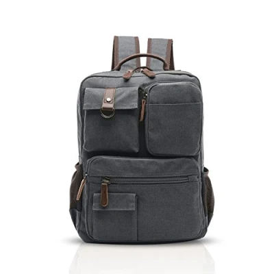 Image of FANDARE Retro Men&#039;s Business Laptop Bag Student Multi Pocket Rucksack Outdoor Travel Daypack Breathable Canvas, Grey, L, Leisure Backpack