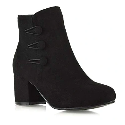Image of Womens Low Mid Block Heel Ankle Boots Ladies Zip Button Tie Smart Work Office Black Faux Suede
