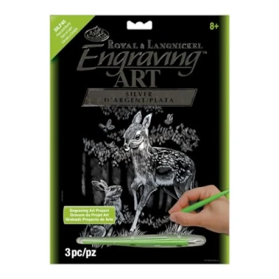 Image of Royal and Langnickel Silver Foil Engraving Art Kit 8 inch x 10 Fawn Bunny