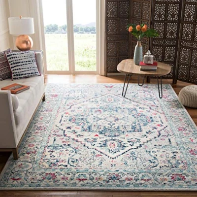 Image of SAFAVIEH Modern Chic Rug for Living Room, Dining Bedroom Madison Collection, Short Pile, in Navy and Fuchsia, 122 X 183 cm