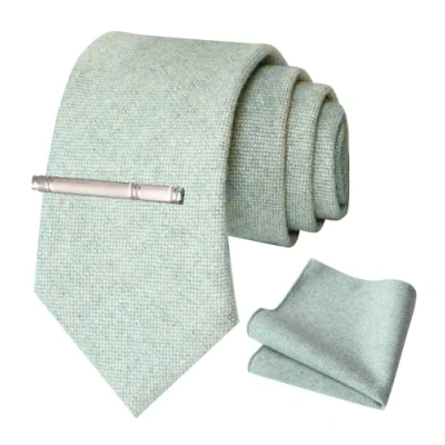 Image of JEMYGINS Cashmere Wool Tie and Pocket Square Clip Sets for Men, light green, M