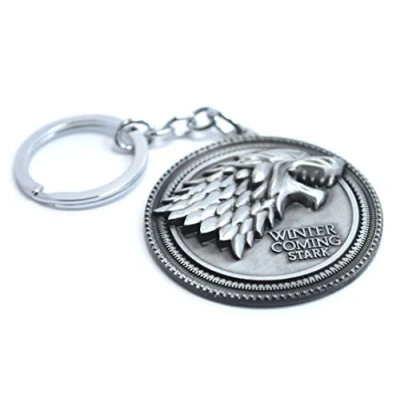 Image of Beaux Bijoux Winter is Coming Game of Thrones Stark Family Key Chain Jon Snow&#039;s Wolf Sigil (Grey)