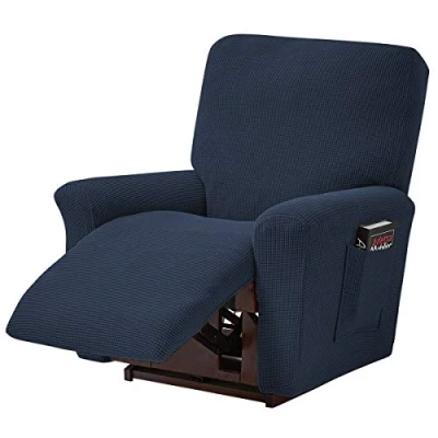 Image of ele ELEOPTION Recliner Sofa Cover, Stretch Chair Spandex Jacquard 4 Piece Relaxing Cover for Chair, Massage (Dark Blue)
