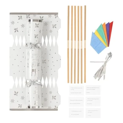 Image of evelay Make Your Own Christmas Cracker Kit Crackers Hats Snaps Jokes Rose Party Favours 12 Pieces (Silver Deer)