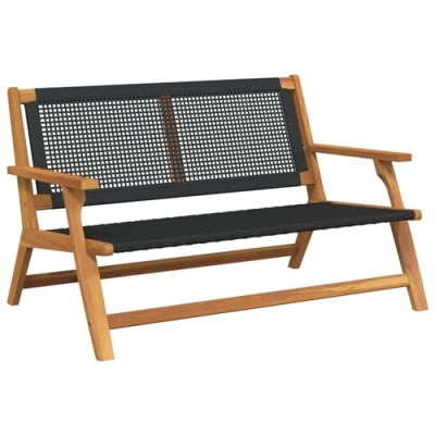 Image of vidaxl black wood outdoor bench acacia/oiled ideal for garden, patio, balcony seating sturdy, elegant &amp; spacious design, seat depth 45cm, leg height 60cm, rectangular shape, no assembly required