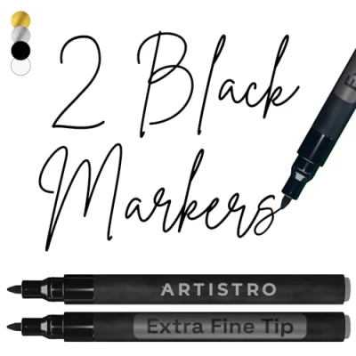 Image of ARTISTRO 2 Black Acrylic Paint Pens for Rock Painting Ceramic Wood Glass Metal Plastic 0.7mm Extra Fine Tip Markers Ideal Labeling DIY Crafts Art Projects