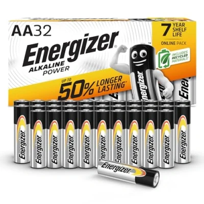 Image of Energizer AA Batteries, Alkaline Power, 32 Pack, Double A Battery Pack Amazon Exclusive (Packaging may vary)