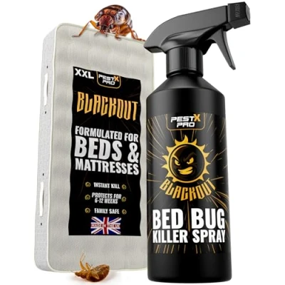 Image of Pest X Pro Blackout Bed Bug Killer Spray 500ml Fast Acting Cypermethrin Formula for Mattress, Bedding, Carpets Non Staining Low Odour Strong Bedbugs Treatment at Home