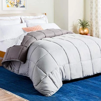 Image of Linenspa All Season Reversible Down Alternative Quilted Comforter Corner Duvet Tabs Hypoallergenic Plush Microfiber Fill Box Stitched Machine Washable Sand/Mocha Twin XL