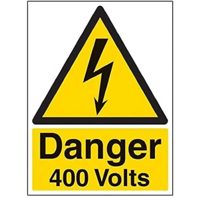 Image of V Safety Danger 400 Volts Warning Sign 300mm x 400mm 1mm Rigid Plastic