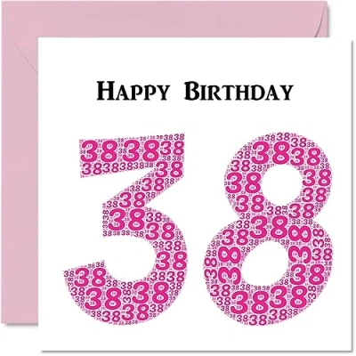 Image of Fun 38th Birthday Cards for Woman Shapecloud Happy Card Dad Mum Son Daughter Brother Sister Uncle Auntie Cousin, 145mm x Greeting Cards,