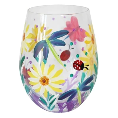 Image of Lesser &amp; Pavey Cottage Garden Stemless Glass Lovely Gift for Women Men Designed by Lynsey Johnstone Luxury Wine Every Occasions