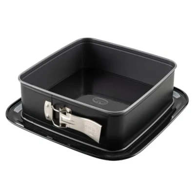 Image of Dr. Oetker Square Springform Cake Tin with Enamel Serving Base Perfect for Cakes and Cakes, 24 x 8.5 cm, Non Stick, Heat Resistant, Black/Silver