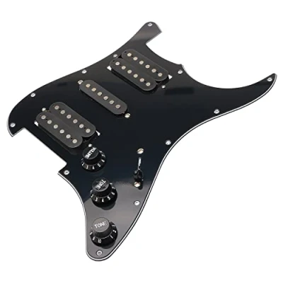 Image of Pxyelec HSH Loaded Pickguard Black Wired Plate for Fender Strat Guitar Replacement