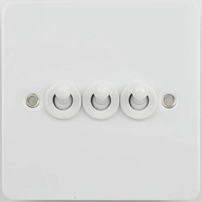 Image of Schneider Electric Ultimate Flat Plate 3 Gang Toggle 2 Way Light Switch, 16AX, GU1232TPW, Painted White