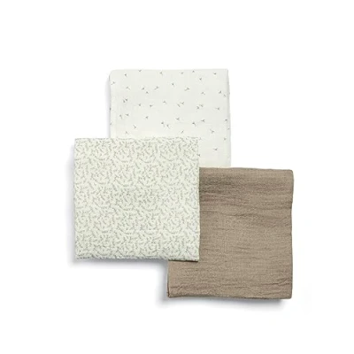 Image of Mamas &amp; Papas 3 Pack Large Cotton Muslin Squares, Welcome To The World, Seedling