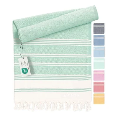 Image of Fit Flip hammam towel beach XXL made from 100% recycled cotton Quick drying Turkish towels, fouta, pestemal towels ideal as a blanket Aqua 100x200cm Diamond