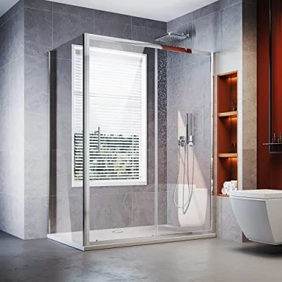 Image of ELEGANT 1100 x 900 mm Sliding Shower Enclosure 6mm Glass Reversible Cubicle Door Screen Panel with Tray and Waste + Side