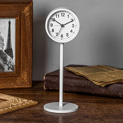 Image of LoJax Analog Alarm Clock, Metal Silent Non Ticking Small Tall Desk Clock Battery Operated for Bedroon, Bedside, Table Clocks