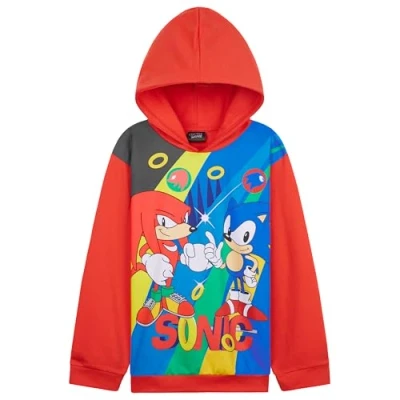 Image of SONIC THE HEDGEHOG Hoodie for Boys Teens Shadow Knuckles Tails Warm Hooded Sweatshirt Jumper Casual Pullover (Red/Multi, 5 6 Years)