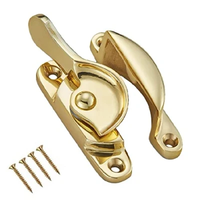 Image of TERF® Traditional Vintage Polished Brass Sash Window Lock Catch Latch Fitch Fastener With Fixing Screws For Wood Aluminium UPVC Vinyl Frames Pack of 1