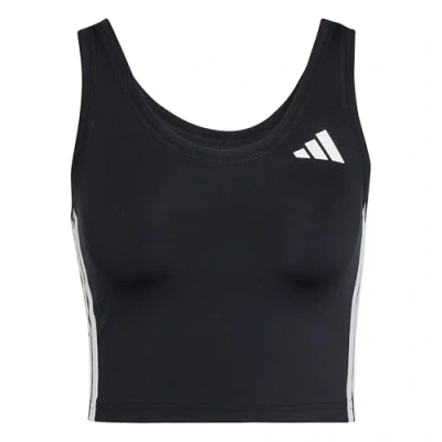Image of adidas Women&#039;s Train Essentials 3 Stripes Cropped Tank Top, Black/White, M