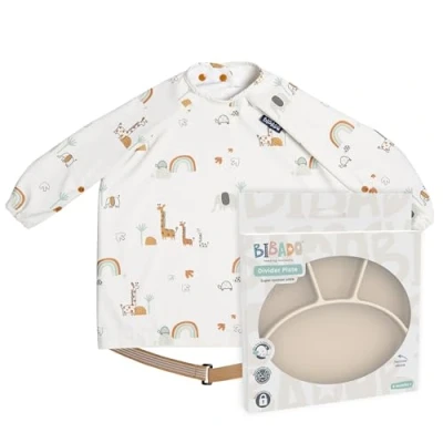 Image of BIBaDO Silicone Suction Divider Plate (Fawn) Toddler Plates Help Develop Motor Skills Durable, Dishwasher &amp; Microwave Safe, BPA Free Medical Grade Baby Essentials 6 Months to 3 Years