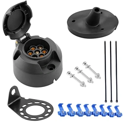 Image of SPARKMOTO 7 Pin Trailer Socket,12V 7Pole Female Socket With Installation Bracket Rubber Gasket Kit,Towing Tow bar Waterproof Wiring Connector For RV Car Caravan (Round)