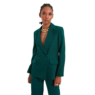 Image of Trendyol Women Plus Size Regular Double Breasted Lapel Collar Woven Jacket Green