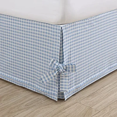 Image of Laura Ashley Home Cotton Ruffled Bedskirt, Lightweight &amp; Classic Style (Hedy Blue, Full)