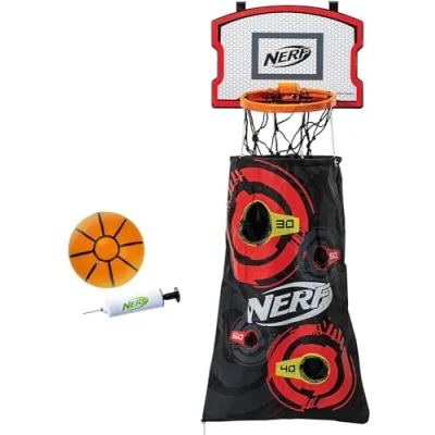 Image of NERF Basketball Hoop Hamper Laundry Layup Over the Door Basket + Shooting Target Mini Set