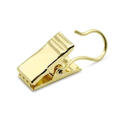 Image of Coideal Curtain Clips Hooks Gold 100 Pack Small Stainless Steel Rail Heavy Duty for Hanging Pictures, Drapery Outdoor Lights