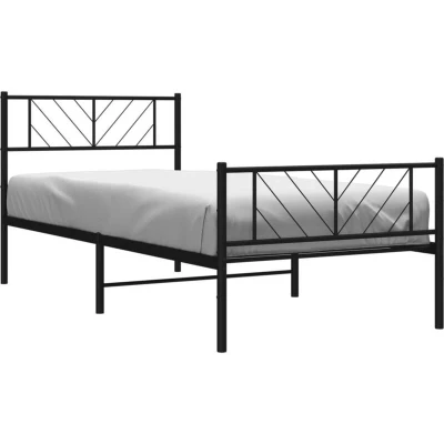 Image of vidaXL Metal Bed Frame without Mattress with Footboard Black 100x200cm