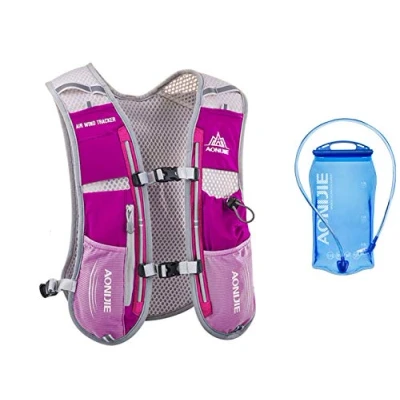 Image of 5L Lightweight Running Backpack Outdoor Sports Trail Racing Marathon Hiking Fitness Bag Hydration Vest Pack for Men Women With 1.5l or 500ml Kettle (Rose Red Water Bladder, One Size)