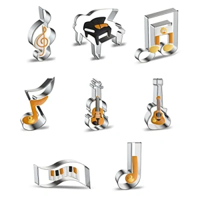 Image of Belons 8 Pcs Music Cookie Cutters Set, Stainless Steel Musical Notes Instruments Biscuit for Fondant Cake Decoration Icing Pastry DIY Baking Sugarcraft