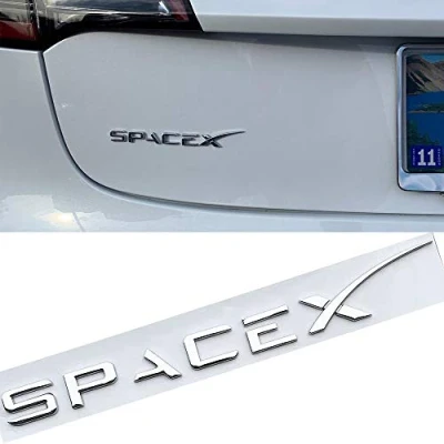 Image of 3D Raised Logo Tailgate Insert Letters Rear Emblems Compatible for Tesla Model 3/S/X/Y,3M Adhesive Backing,Silver,SpaceX