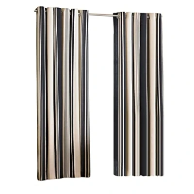 Image of Riva Paoletti Broadway Ringtop Eyelet Curtains (Pair) Navy, Grey and Cream, 229 x 229cm