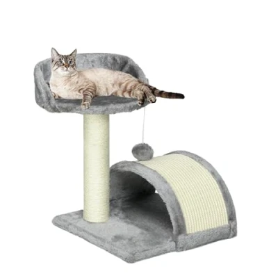 Image of Cat Tree, Scratch Post Multi Level Stable Climbing Tower Activity Trees with Ladder, Furniture Play House for Kitty Kitten, Indoor Pet (Grey 35 * 44cm)