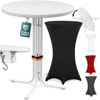 Image of CASARIA® Round Bar Table with Slip Cover 110 High 80cm Diameter Foldable &amp; Easy To Transport Powder Coated Metal Stable Bistro Party Weatherproof White Black